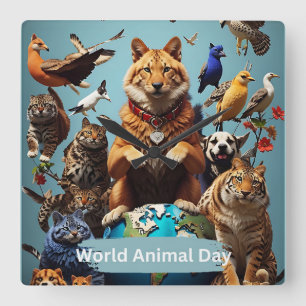 World Animal Day Square Wall Clock