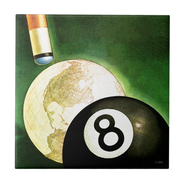 World as Cue Ball Ceramic Tile (Front)