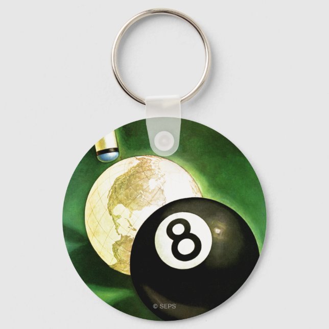 World as Cue Ball Key Ring (Front)