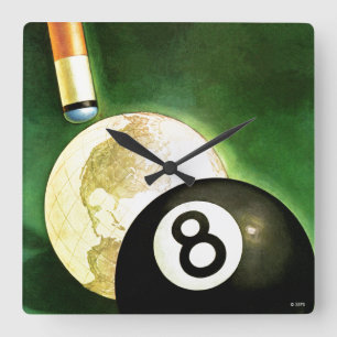 World as Cue Ball Square Wall Clock