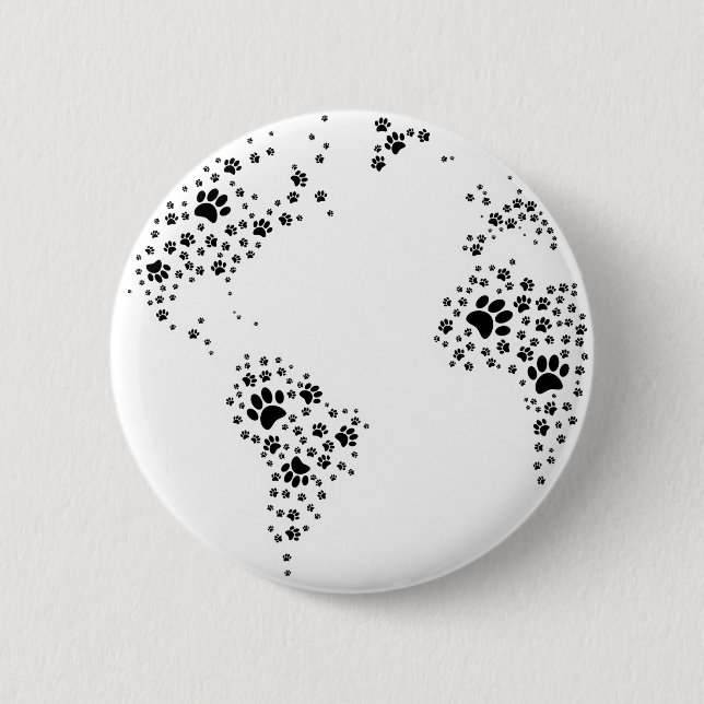 World Atlas Dog Paw Prints 6 Cm Round Badge (Front)
