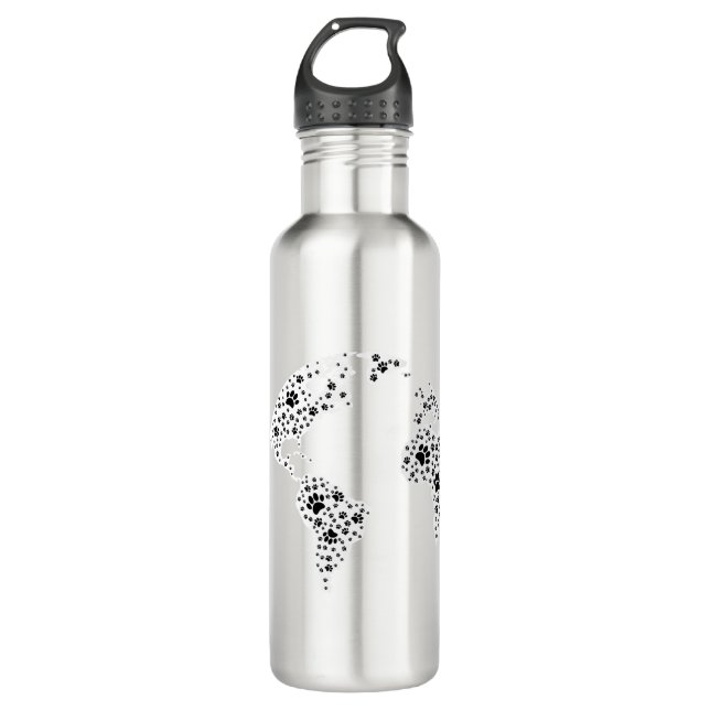 World Atlas Dog Paw Prints 710 Ml Water Bottle (Front)