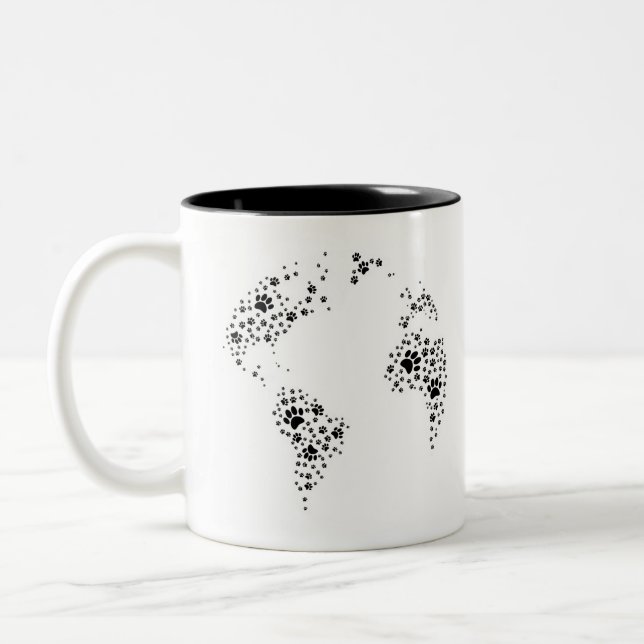 World Atlas Dog Paw Prints Two-Tone Coffee Mug (Left)