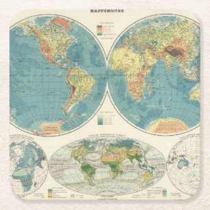 World Atlas Map 2 Square Paper Coaster