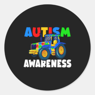 World autism awareness 2 april autism cute tractor classic round sticker
