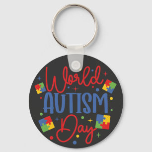 World Autism Awareness Day Colorful Puzzle Piece Key Ring