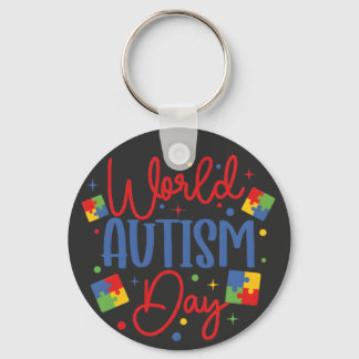 World Autism Awareness Day Colorful Puzzle Piece Key Ring