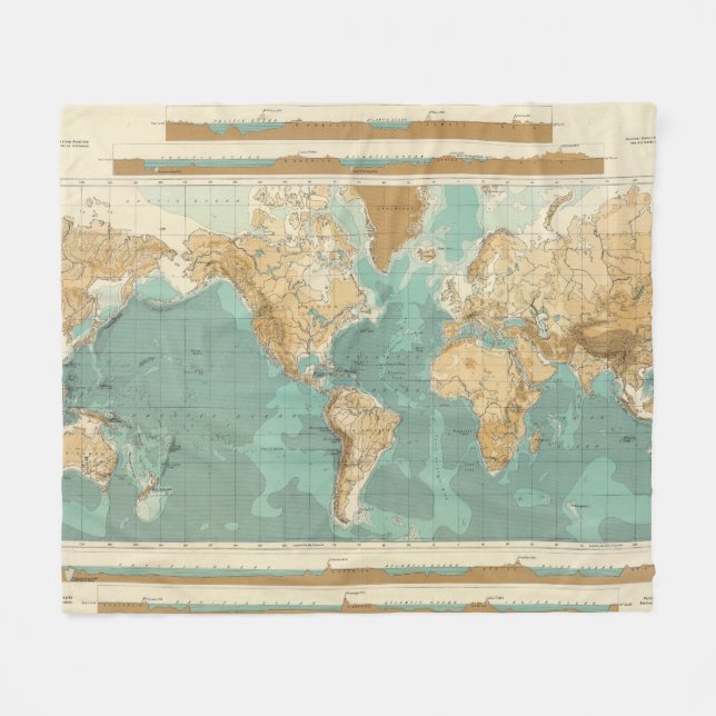 World bathyorographical map fleece blanket (Front (Horizontal))