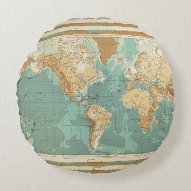 World bathyorographical map round cushion (Front)