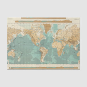 World bathyorographical map tissue paper