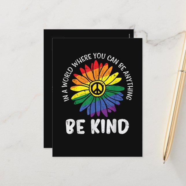 World Be Kind Rainbow Holiday Postcard (Front/Back In Situ)