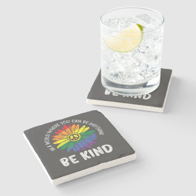 World Be Kind Rainbow Stone Coaster (Side)