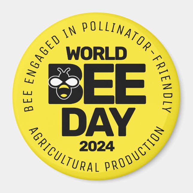 World Bee Day Yellow Black Pollinator Magnet (Front)
