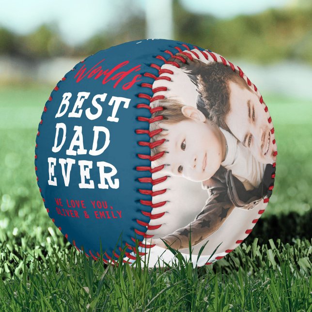World Best Dad 3 Photo Collage Keepsake Baseball (Creator Uploaded)