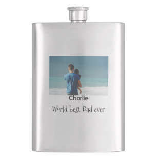 world best dad ever photo name date simple fathers hip flask