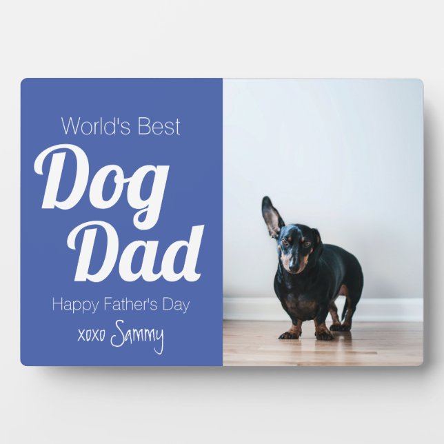 World Best Dog Dad Blue Photo Plaque (Front)