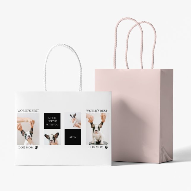 World Best Dog Mum | Collage Dog Photo Large Gift Bag (Creator Uploaded)