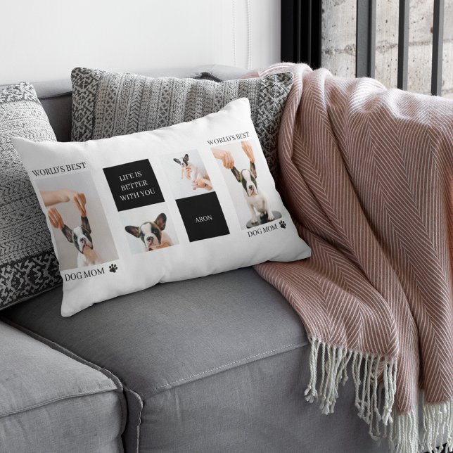World Best Dog Mum | Collage Dog Photo Lumbar Cushion (Creator Uploaded)