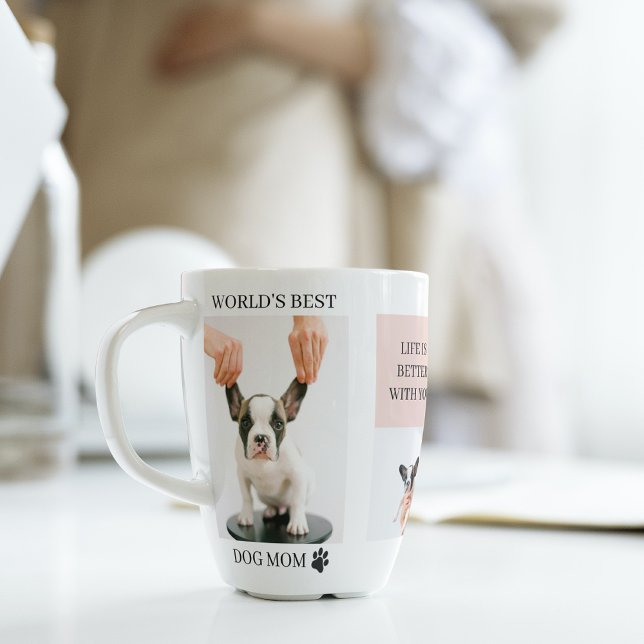 World Best Dog Mum | Collage Photo | Pastel Pink Latte Mug (Creator Uploaded)