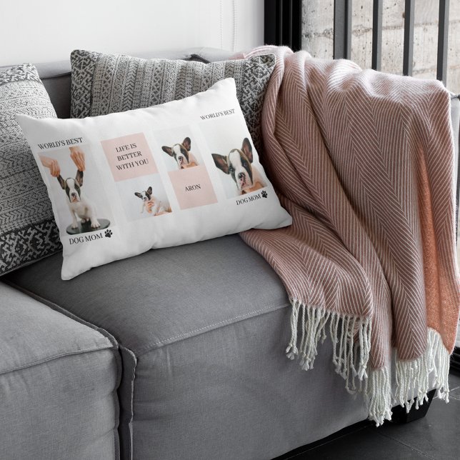 World Best Dog Mum | Collage Photo | Pastel Pink Lumbar Cushion (Creator Uploaded)