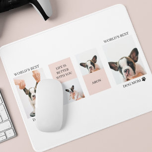 World Best Dog Mum   Collage Photo   Pastel Pink Mouse Pad