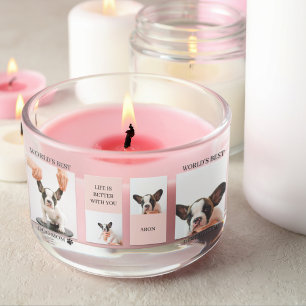 World Best Dog Mum   Collage Photo   Pastel Pink Rectangular Sticker