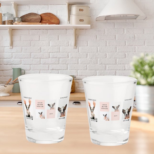 World Best Dog Mum | Collage Photo | Pastel Pink Shot Glass (Creator Uploaded)