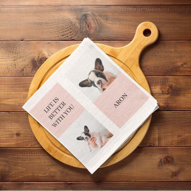 World Best Dog Mum | Collage Photo | Pastel Pink Tea Towel (Creator Uploaded)