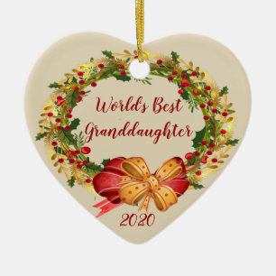 World Best Granddaughter Antique Wreath Christmas Ceramic Ornament
