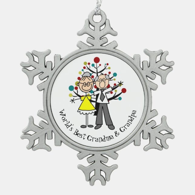 World Best Grandma and Grandpa Snowflake Ornament (Front)