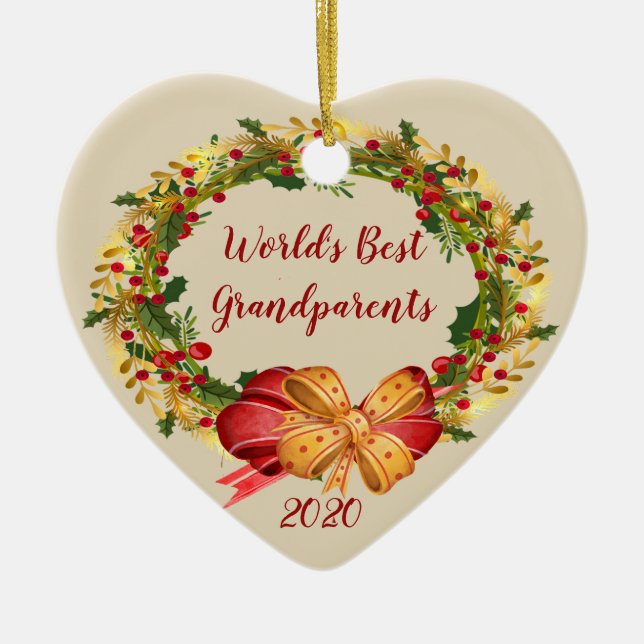 World Best Grandparents Antique Wreath Christmas Ceramic Ornament (Front)
