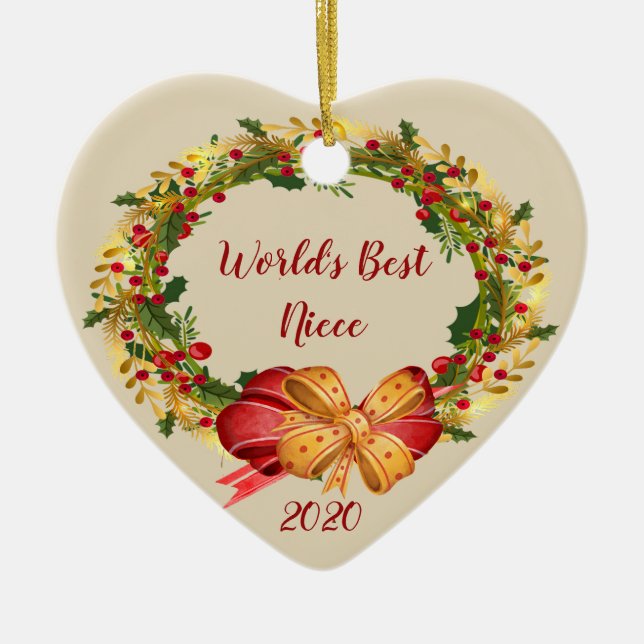World Best Niece Antique Wreath Christmas Ceramic Ornament (Front)