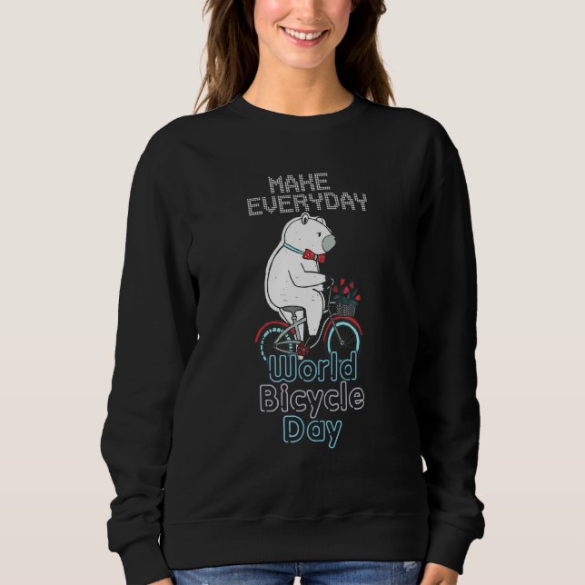 World Bicycle Day Polar Bear Riding Bike   Biking Sweatshirt (Front)
