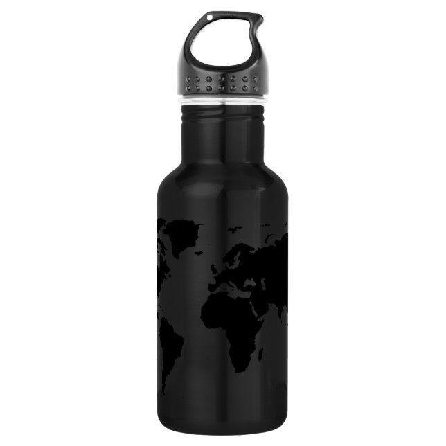 world black graphic map 532 ml water bottle (Front)