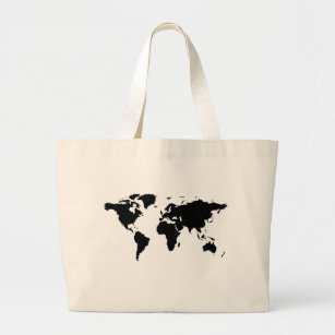 world black graphic map large tote bag
