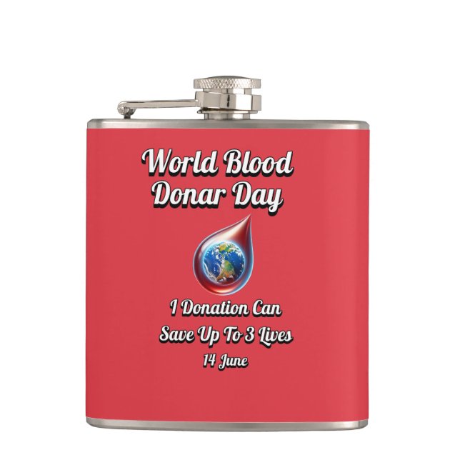 World Blood Donor Day. 14 June Hip Flask (Front)