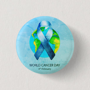 World Cancer Day - WC Blue/Teal Ribbon 3 Cm Round Badge