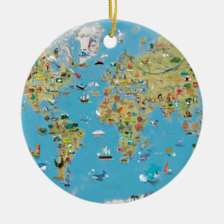 World Cartoon Map Ceramic Ornament