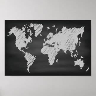 World Chalkboard Map Poster