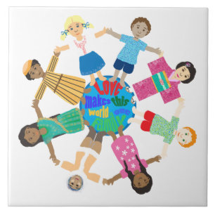 World children holding hands tile