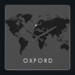 World Clock Custom Modern UK City Time Zone<br><div class="desc">Elegant and modern world clock with custom UK or London area city name and location marker on a world map design that COMPLETELY CUSTOMIZABLE in the colours of your choice for the map design, background, text colour, map marker colour, and even the font can be changed to match your decor...</div>