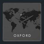 World Clock Custom Modern UK City Time Zone<br><div class="desc">Elegant and modern world clock with custom UK or London area city name and location marker on a world map design that COMPLETELY CUSTOMIZABLE in the colours of your choice for the map design, background, text colour, map marker colour, and even the font can be changed to match your decor...</div>