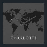 World Clock Custom Modern US City Time Zone<br><div class="desc">Elegant and modern world clock with custom USA or Southern North America area city name and location marker on a world map design that COMPLETELY CUSTOMIZABLE in the colours of your choice for the map design, background, text colour, map marker colour, and even the font can be changed to match...</div>
