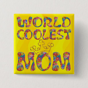 World Coolest Mum yellow waves 15 Cm Square Badge