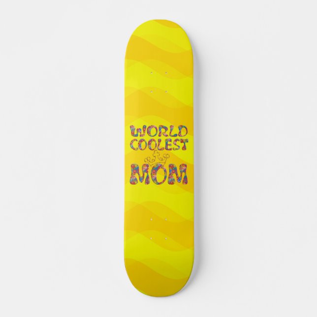 World Coolest Mum | yellow waves Skateboard (Front)