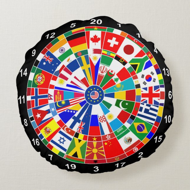 world country flag darts board game travel bulls-e round cushion (Back)