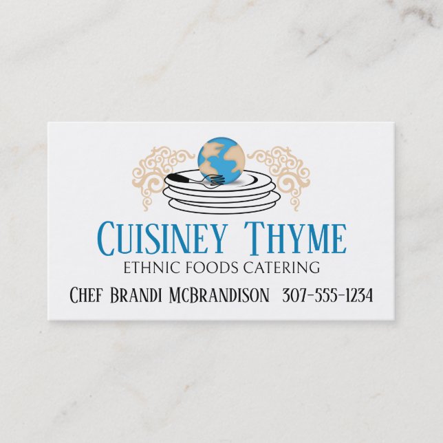world cuisine chef catering food business cards (Front)
