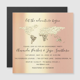 World Destination Map  Globe Bridal Wedding Gold Magnetic Invitation