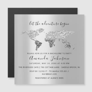 World Destination Map Graduate Bridal Wedding Grey Magnetic Invitation
