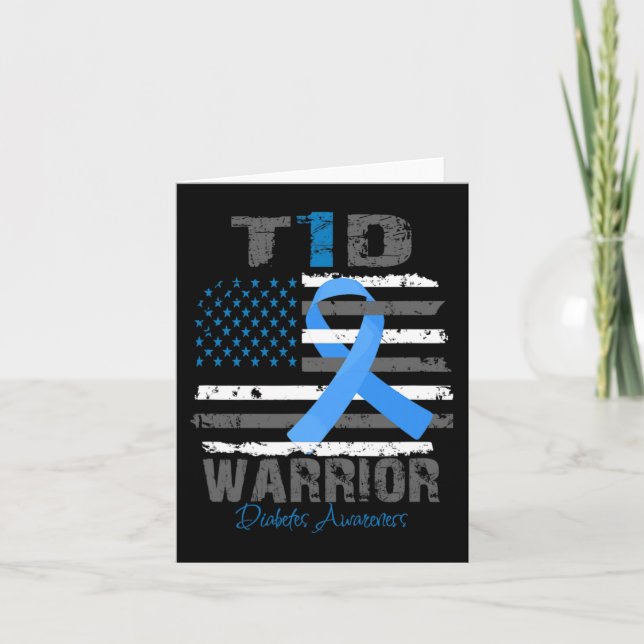World Diabetes Awareness Blue Ribbon T1D Warrior T Card (Front)